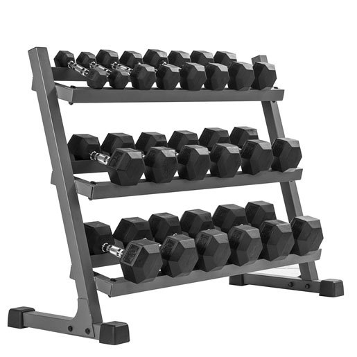 Better Body Rubber Hex Dumbbell Set + Weight Rack | 5-50lbs