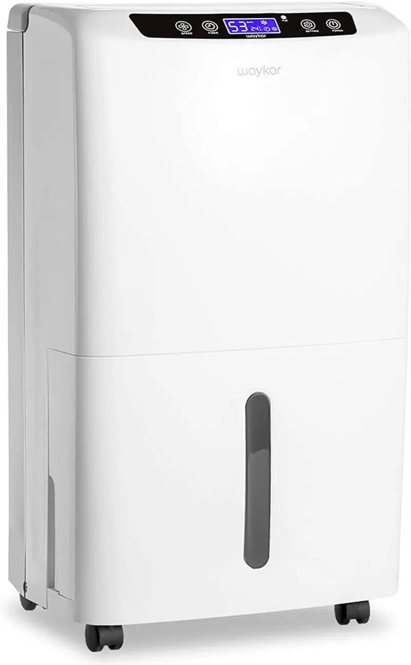 Waykar High-Capacity Dehumidifier – 2,000 Sq. Ft. Coverage with Manual/Auto Drain Options and 0.66-Gallon Removable Tank
