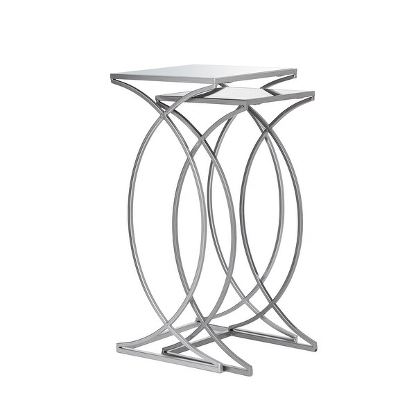 Glitzhome Set of 2 Modern Glam Glass Top Nesting Side Table