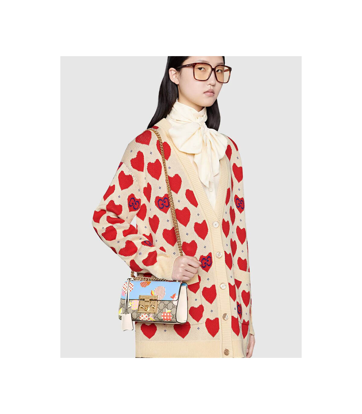 Gucci Padlock Heart Apple Pattern Small Shoulder Bag Blue