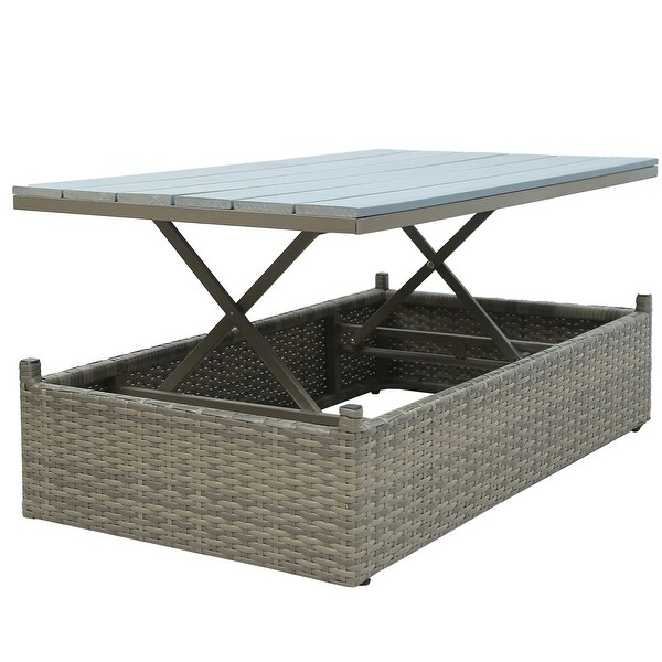 5Piece Patio Wicker Sofa with Adustable Backrest,Cushions,Ottomans and Lift Top Coffee Table