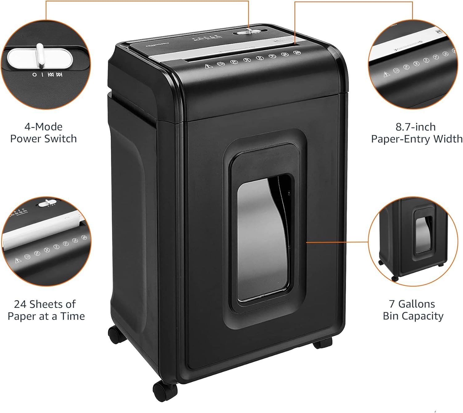 24-Sheet Cross Cut High Security Paper Shredder for Home Use, P-4 Security, CD and Credit Card Document Shredder with Pullout Basket, Black