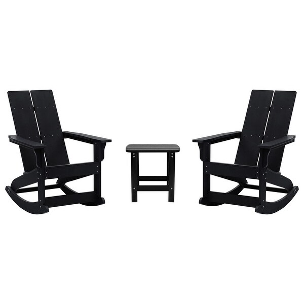 2 Modern Dual Slat Poly Resin Adirondack Rocking Chairs with Side Table