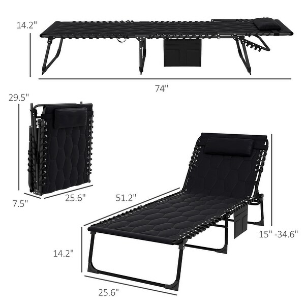 Folding Chaise Lounge Set with 5level Reclining Back,Lounge Tanning Chair with Padded Seat,Side Pocket and Headrest