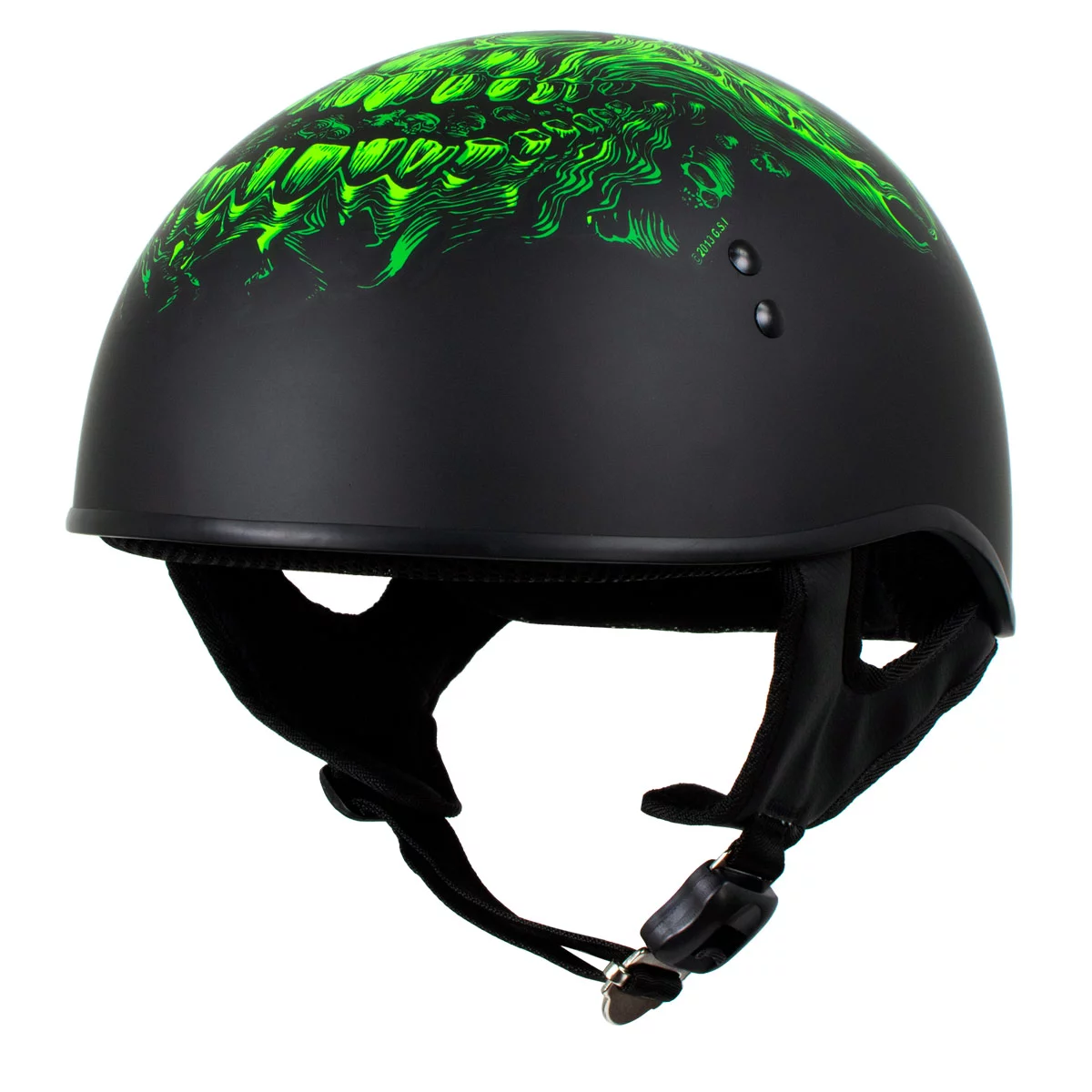 Hot Leathers HLD1030 Flat Black 'Shredder' Motorcycle DOT Approved Skull Cap Half Helmet for Men and Women Biker Medium