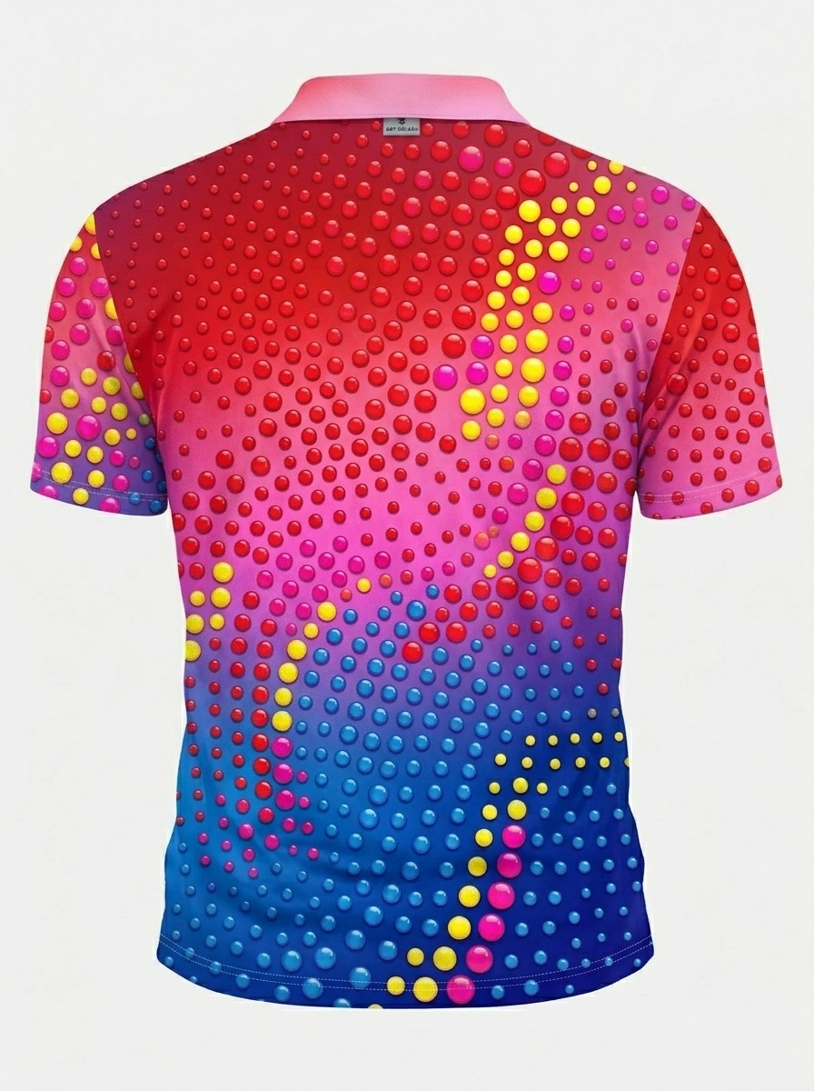 Moisture Wicking Golf Polo 3D Red Blue Gradient Dot Button Short Sleeve Golf Polo Shirt