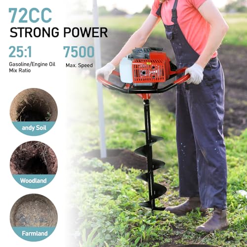 72CC Auger Post Hole Digger with 3 Auger Drill Bits(4