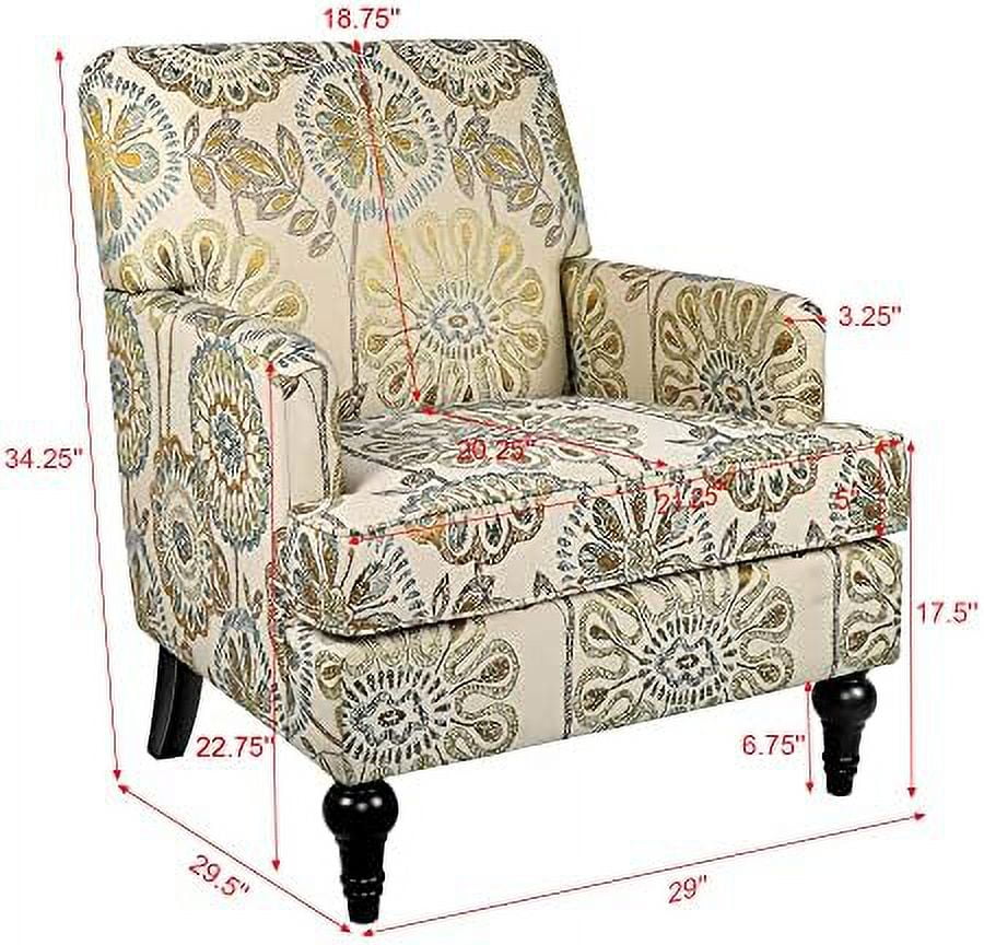 TJUNBOLIFE Modern Accent Chair with Wood Legs and Thick Cushion  Mid Century Upholstered Accent Armchair High Back  and Armrest  Leisure Single Sofa Chair for Bedroom/Home Office/Study (S