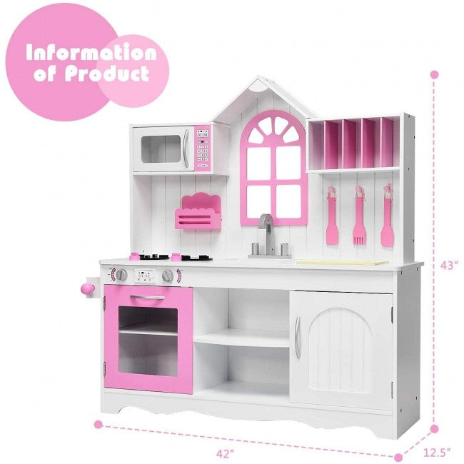 Wood Toy Kitchen Kids Cooking Pretend Play Set