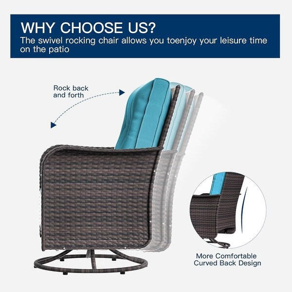 Patio Furniture Sectional Sofa Set,PE Rattan Swivel Rocking Chairs Patio Conversation Set