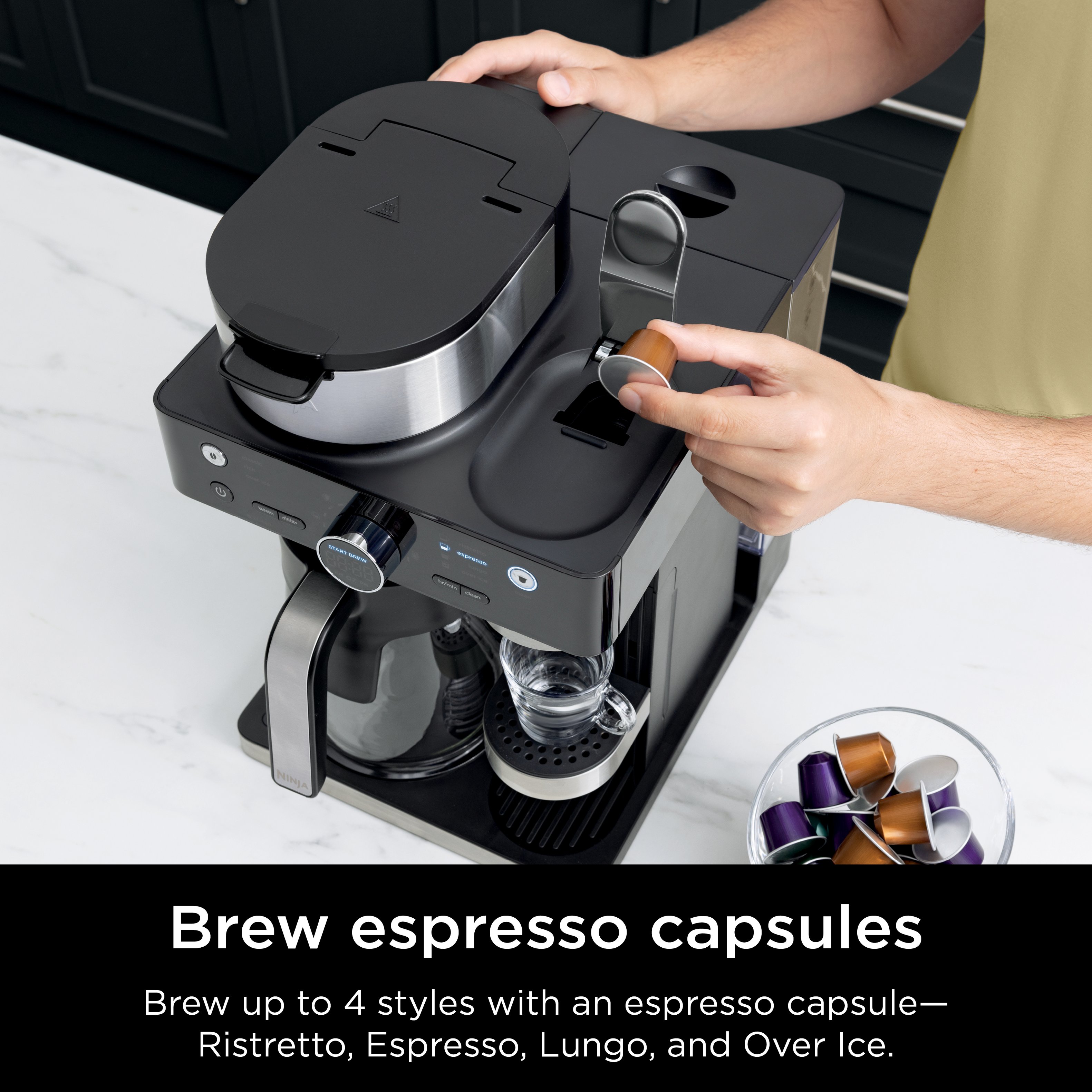 Ninja - Espresso & Coffee Barista System, Single Serve & Nespresso, with 12-Cup Carafe, 4 Styles with Ristretto - Black