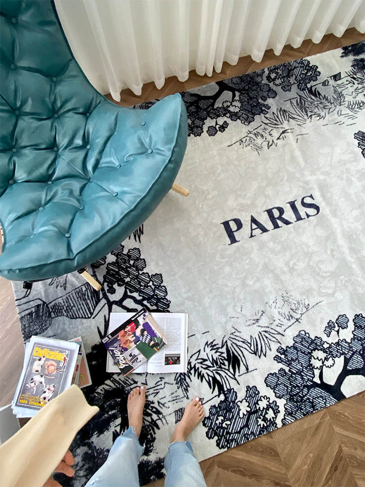 CP013 - Luxury Black and White Paris Handmade Carpet Living Room Bedroom Cloakroom Mat Large Area Simple Home Nordic Gray