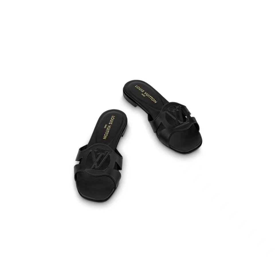 Louis Vuitton LV Lsola Leather Flat Aandals Slide Sandal