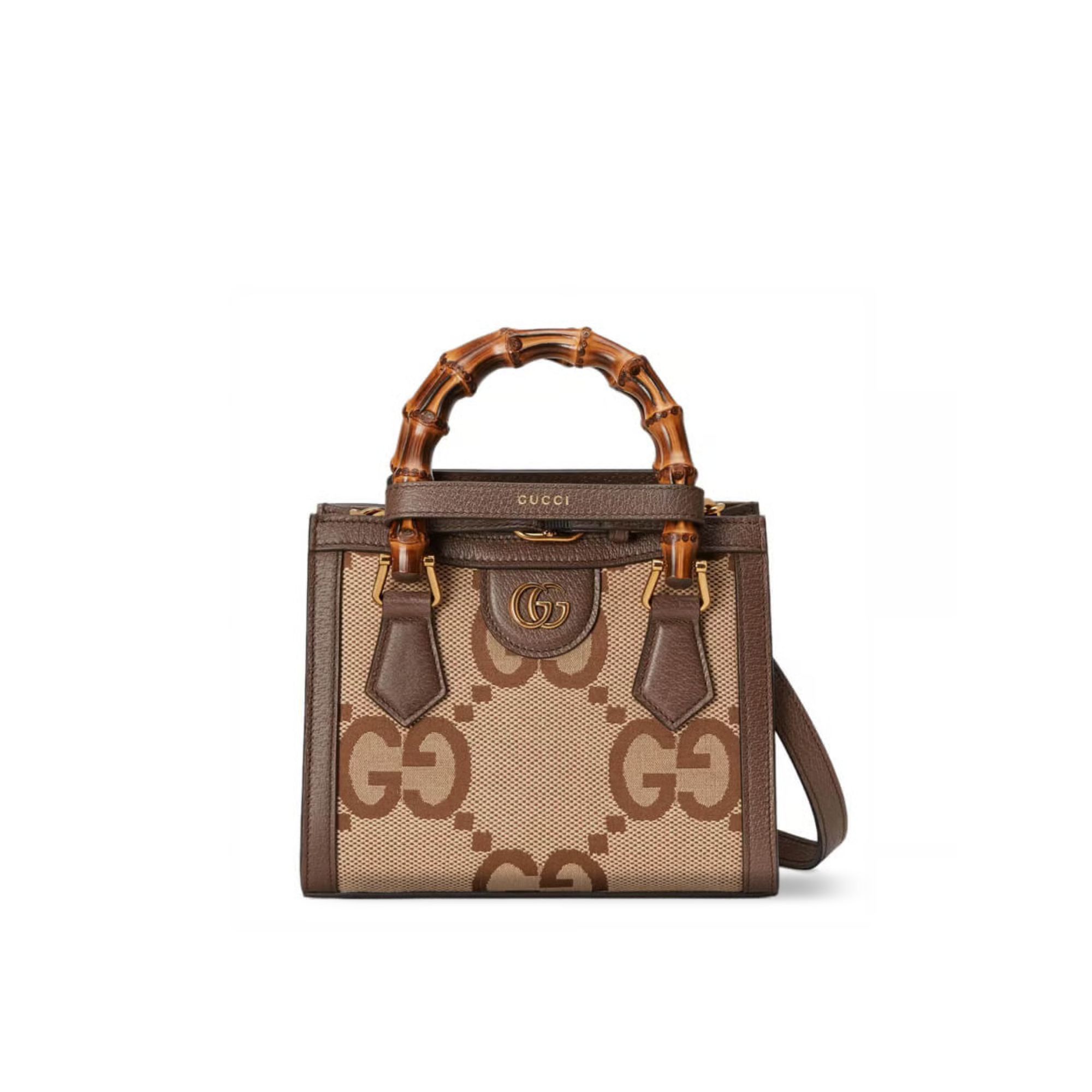 Gucci Diana Jumbo GG Mini Tote Bag Camel Brown Canvas 20cm