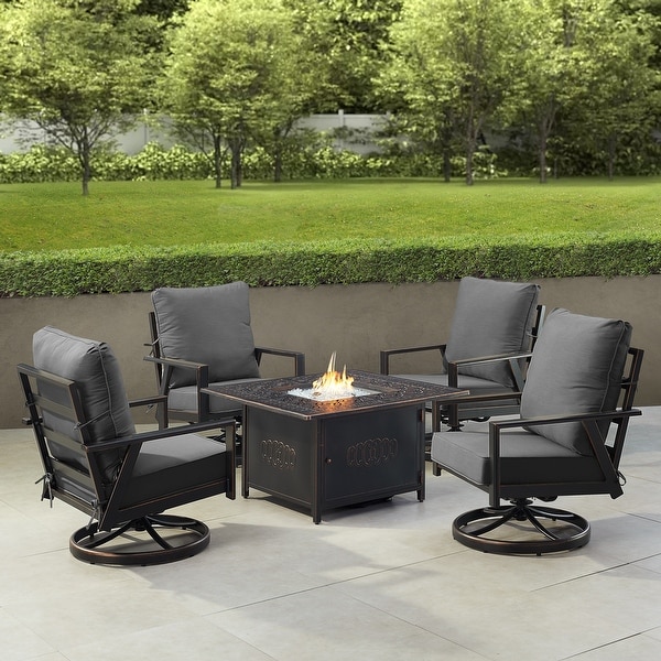 Black Aluminum Fire Table Set with Four Club Chairs