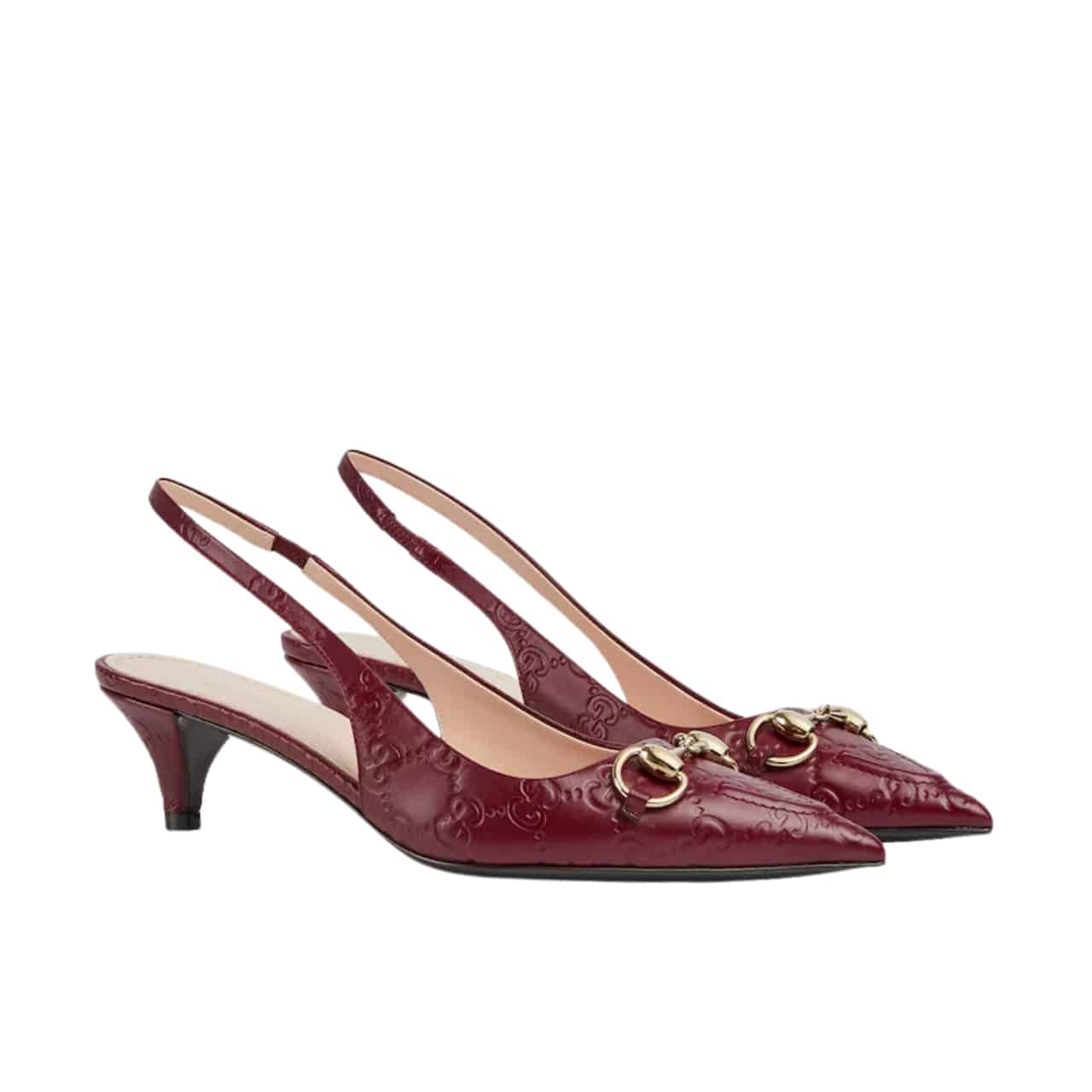 Gucci Women’S Horsebit Slingback Pump Gg Leather Rosso Ancora Red