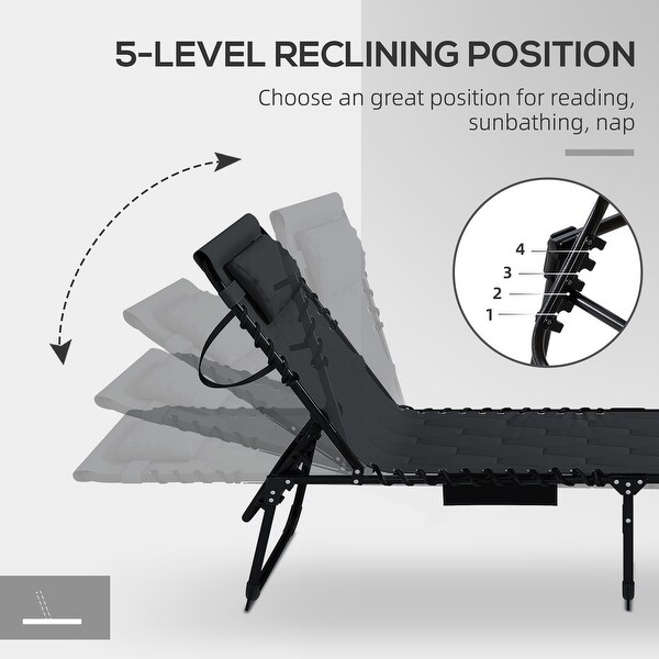 Folding Chaise Lounge Set with 5level Reclining Back,Lounge Tanning Chair with Padded Seat,Side Pocket and Headrest