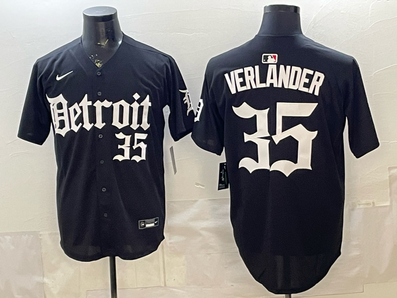 Men's Detroit Tigers Justin Verlander #35 Black Replica Player Jersey