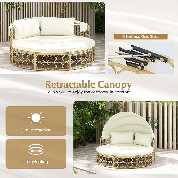 Patio Round Daybed Sectional Seating Furniture W/Retractable Canopy