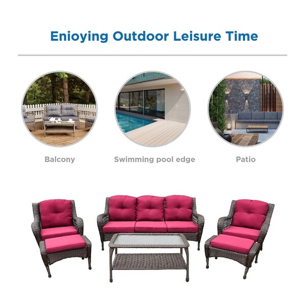 6piece Resin Wicker Patio Furniture Conversation Set with High Back