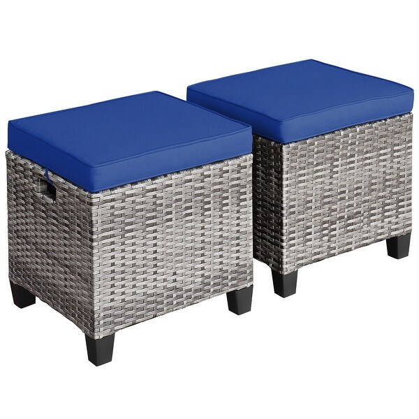 Costway 2PCS Patio Rattan Cushioned Ottoman Seat Foot Rest Table