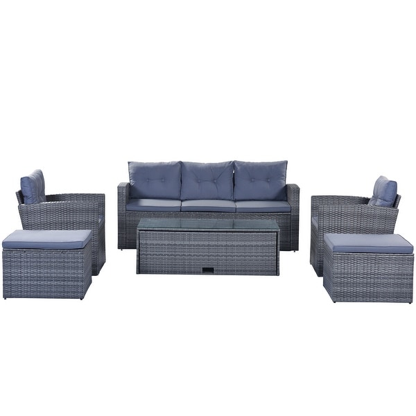 6piece Grey Sectional Set Seating Group Set with Table and Cushion