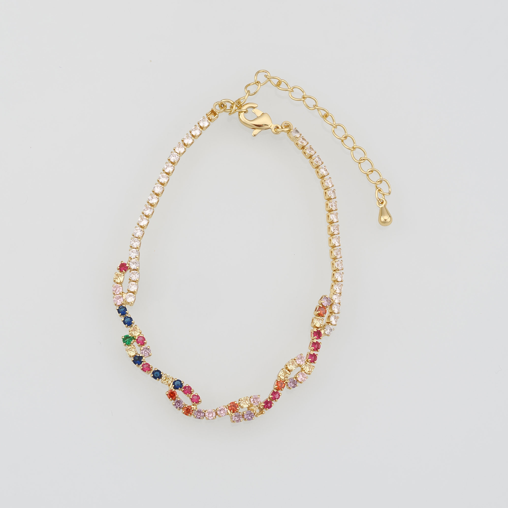 18K Gold Filled Square Bracelet,Multicolor Zircon Bracelet,Colorful Bracelet,Adjustable Bracelet,Gift For Her