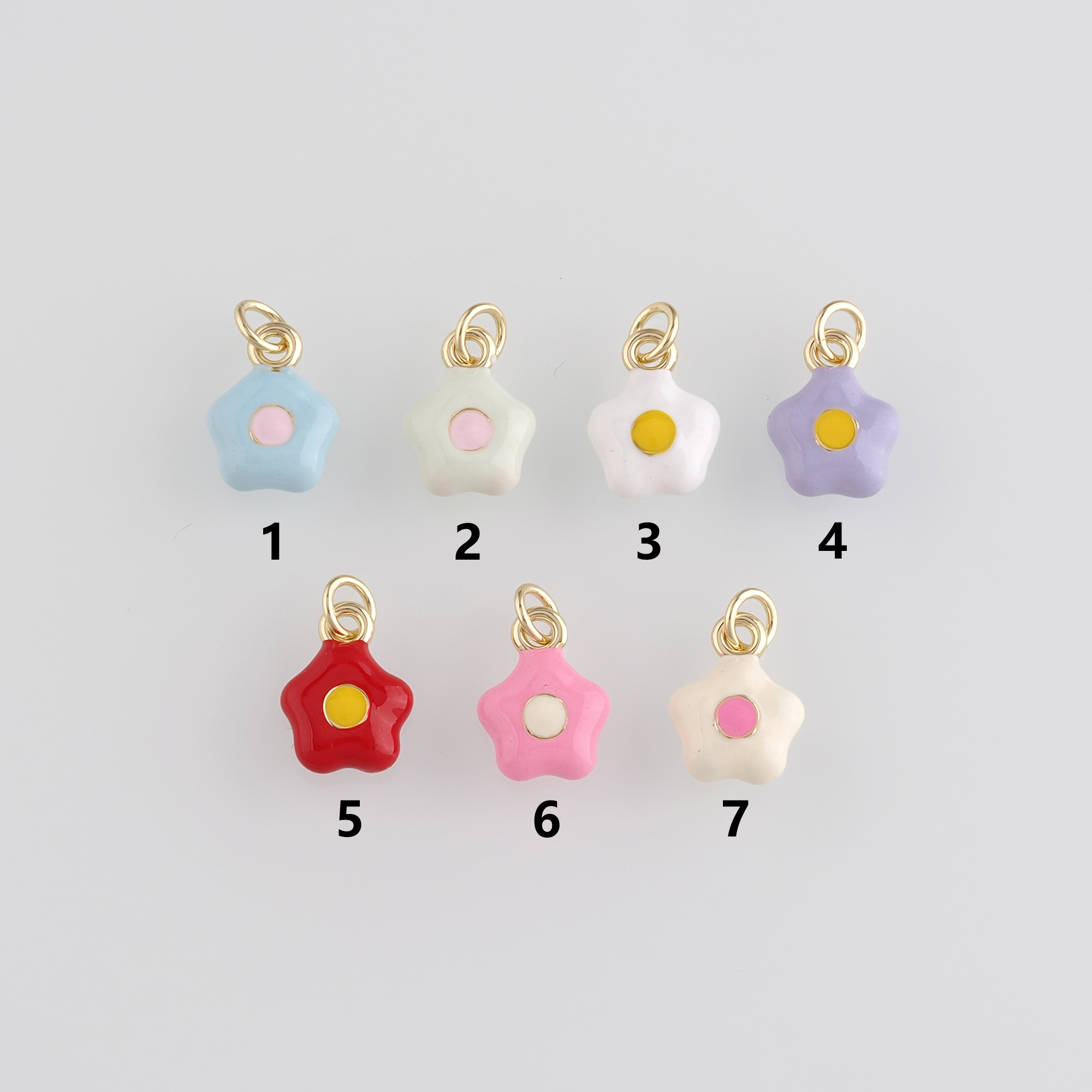 18K Gold Filled Flower Pendant,Enamel Flower Charm Earrings Necklace for DIY Jewelry Making Supply