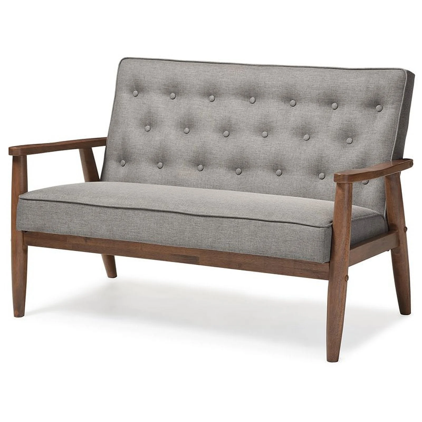 Home Square 2 Piece Tufted Sofa Set with Sofa and Loveseat in Gray and Walnut