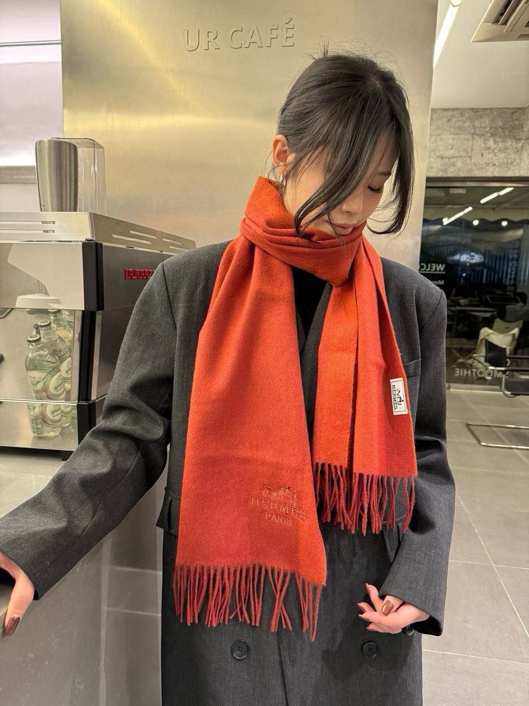 Hermes Cashmere Scarf Ombre Orange For Women 180cm
