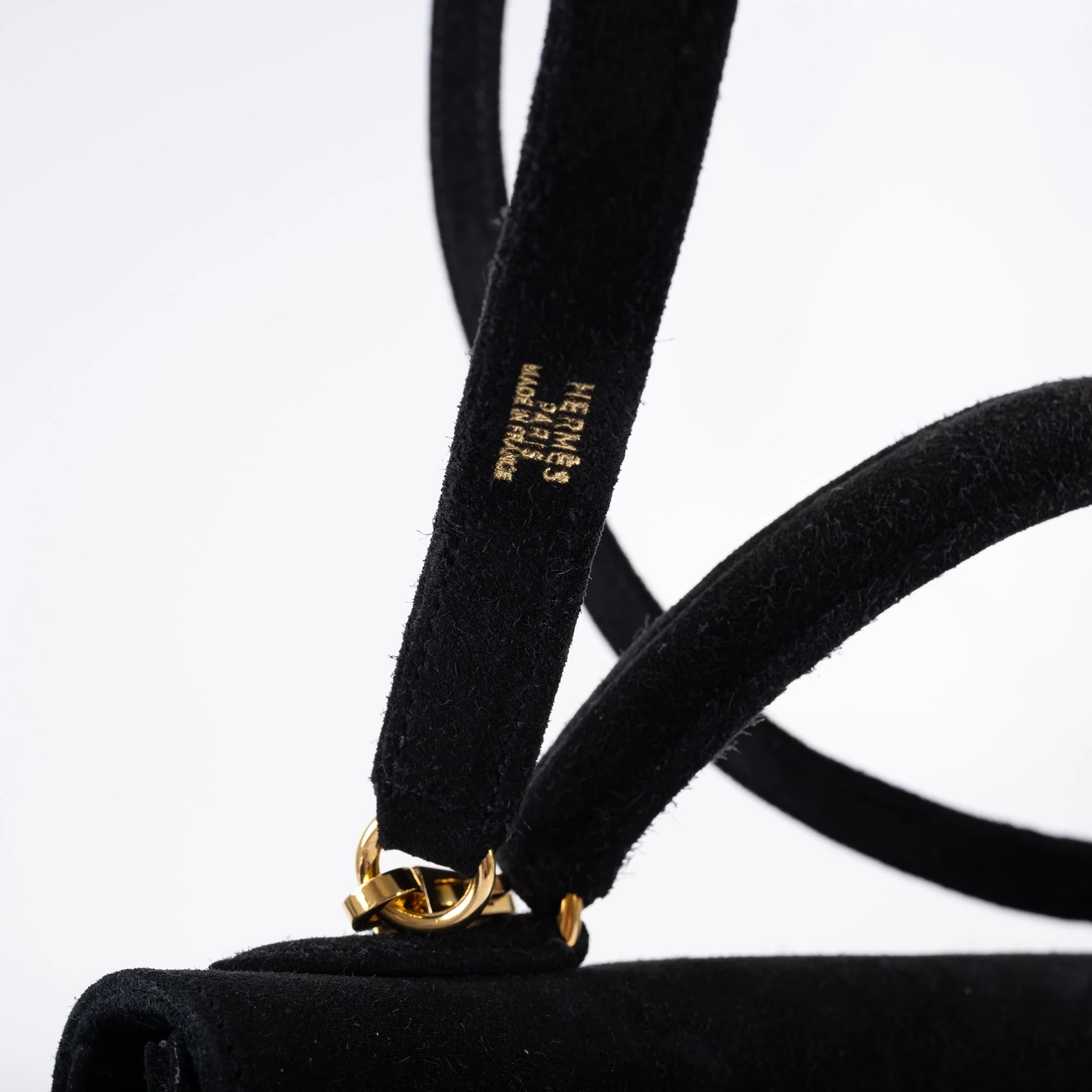 Hermès Kelly 28 Sellier Black Doblis Suede Gold Hardware
