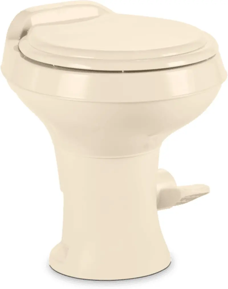 Standard Height RV Toilet – White 320 Series Gravity Flush Toilet with Slow-Close Seat and Compact Design