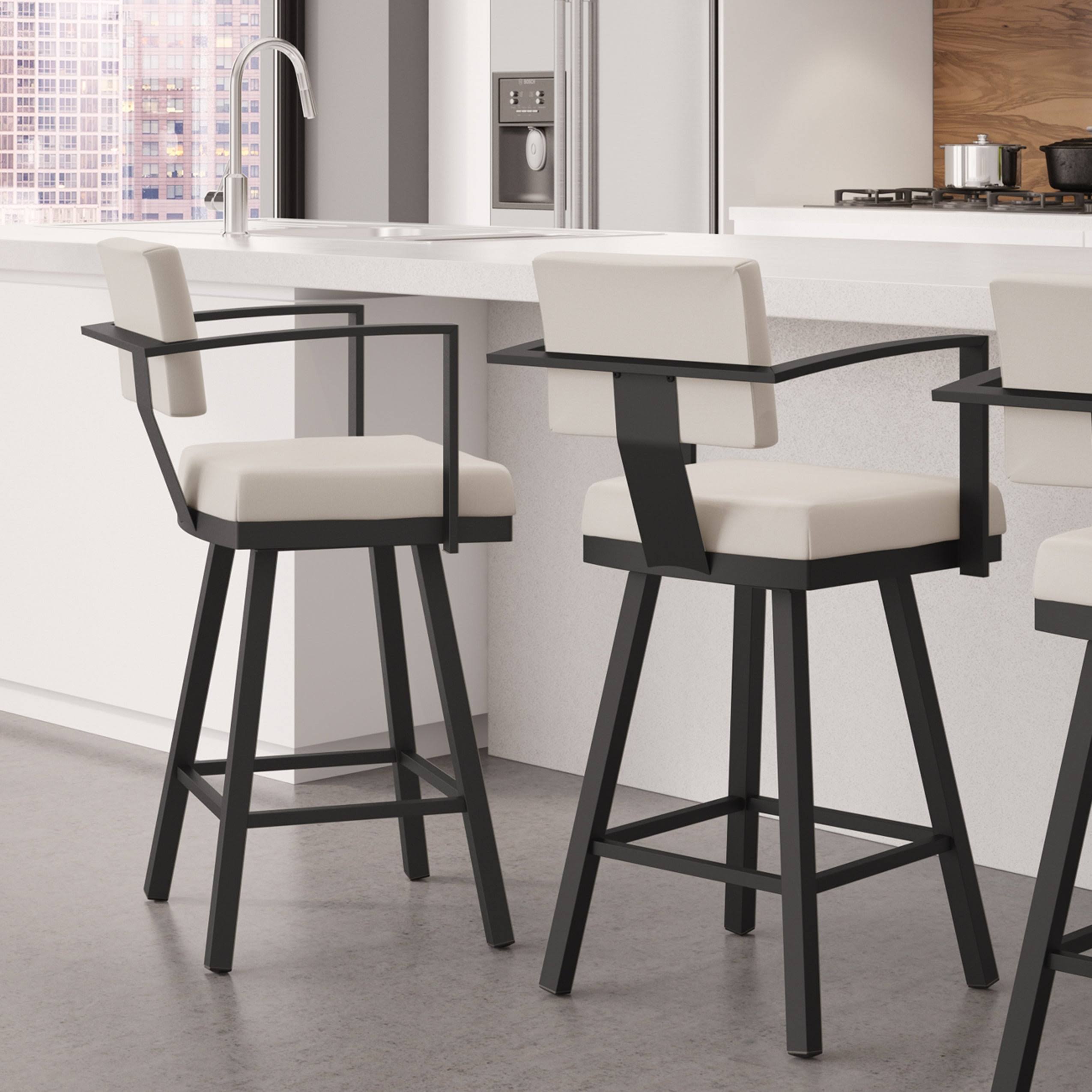Amisco Akers Swivel Bar Stool with Arms 30 in. Dark Navy Blue