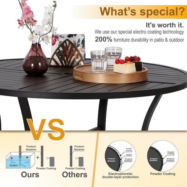 5Piece Patio Dining Sets,4 Swivel chair with Alu Frame and Breathable Textilene Sling Fabric and 1 Round Metal Table