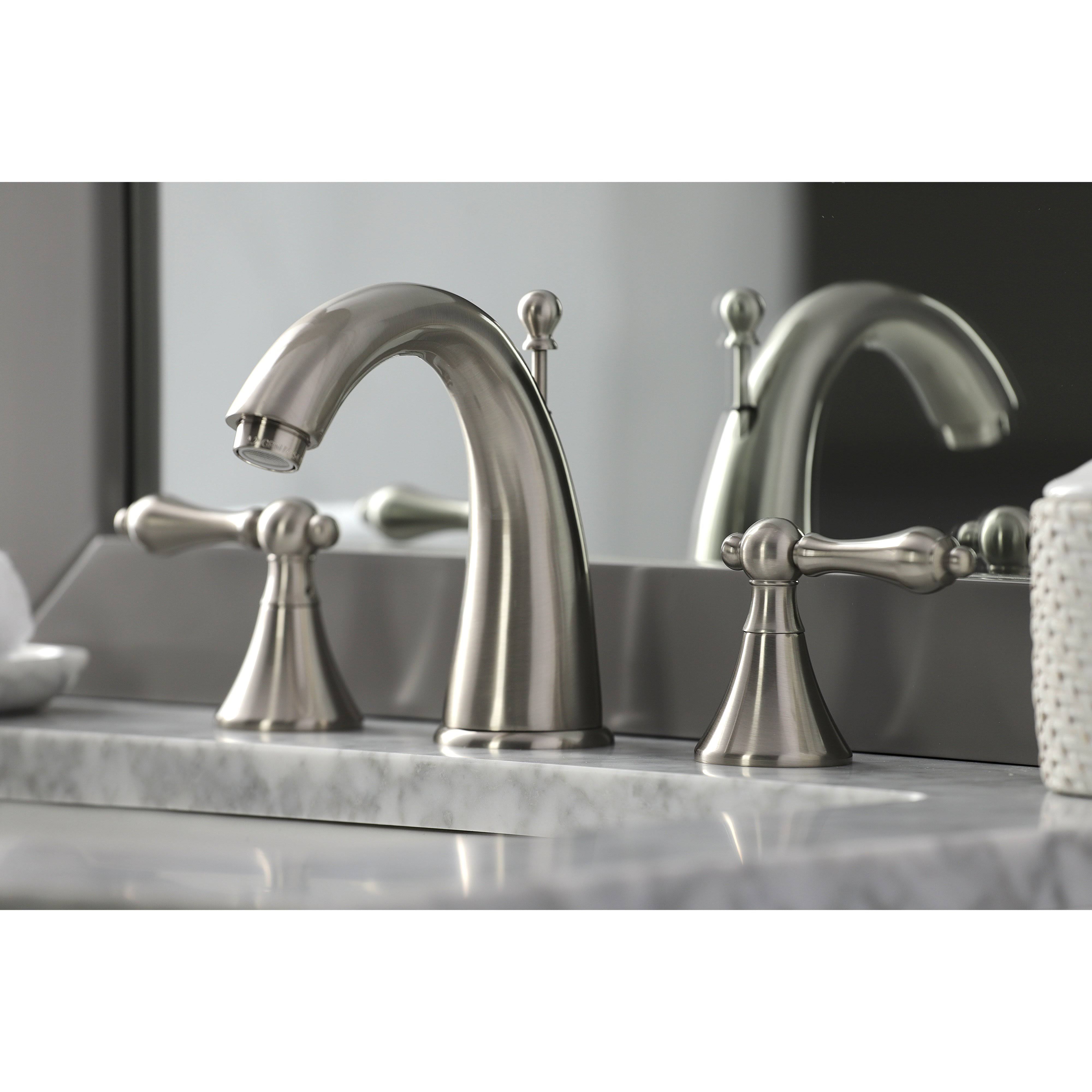 Kingston Brass Naples 8-Inch Widespread Bathroom Faucet with Brass Pop-Up - Brushed Nickel KS2978AL