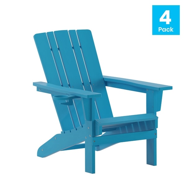 Set of 4 Commercial AllWeather Adirondack Chairs with Cupholders