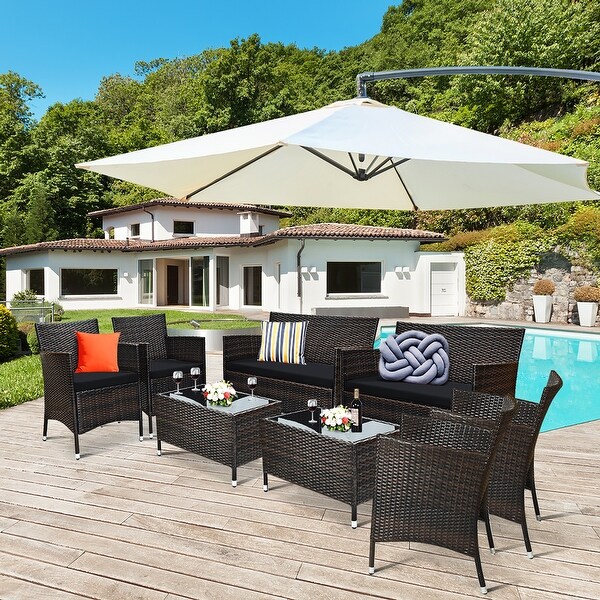 Costway 8PCS Rattan Patio Furniture Set Cushioned Sofa Chair