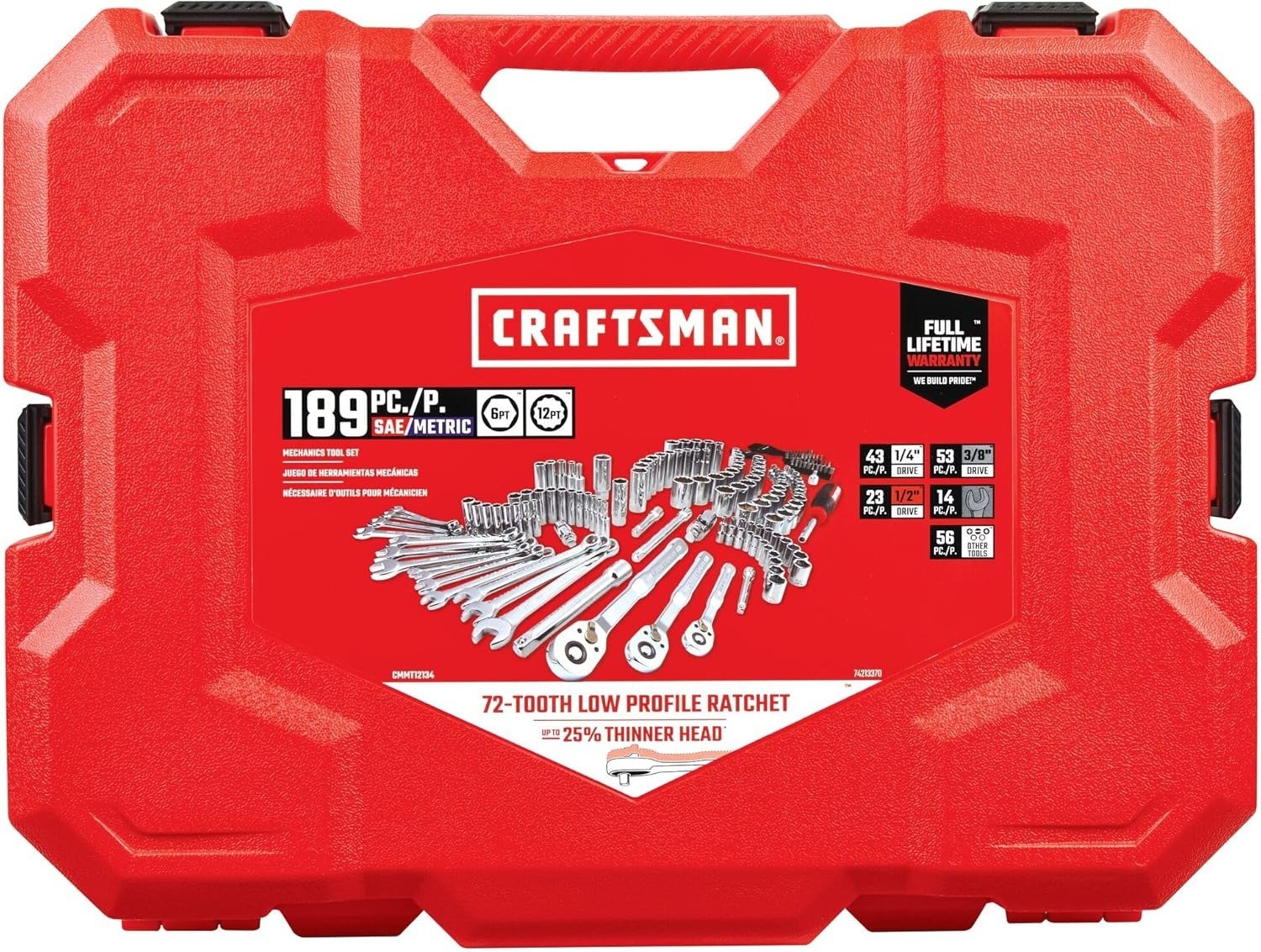 189 Piece Mechanics Tool Set, 1/4 ,3/8and 1/2 Inch Drive Socket Wrench Set with Thinner Ratchet, Steel 6 and 12point Sockets, Wrenches, Hex Keys and Specialty Bits