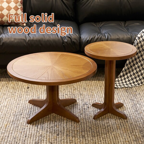 2Piece Modern Farmhouse Living Room Coffee Table Set,Stylish and Elegant Nesting Round Wooden Table
