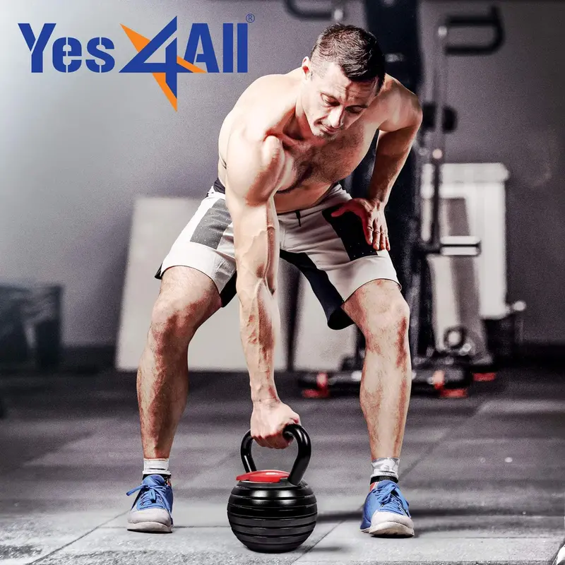 Yes4All Adjustable Kettlebell System – Convertible Kettle Grip Handle with Interchangeable Weight Plates