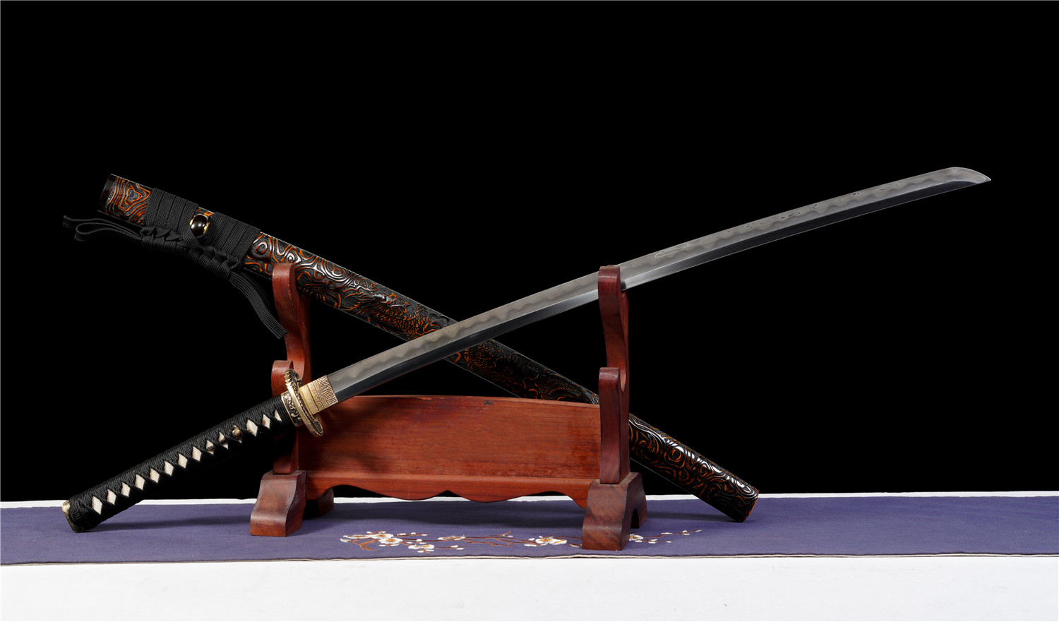 Japanese Katana Bone Dragon Hand Forged Sanmai Steel Clay Tempered Full Tang