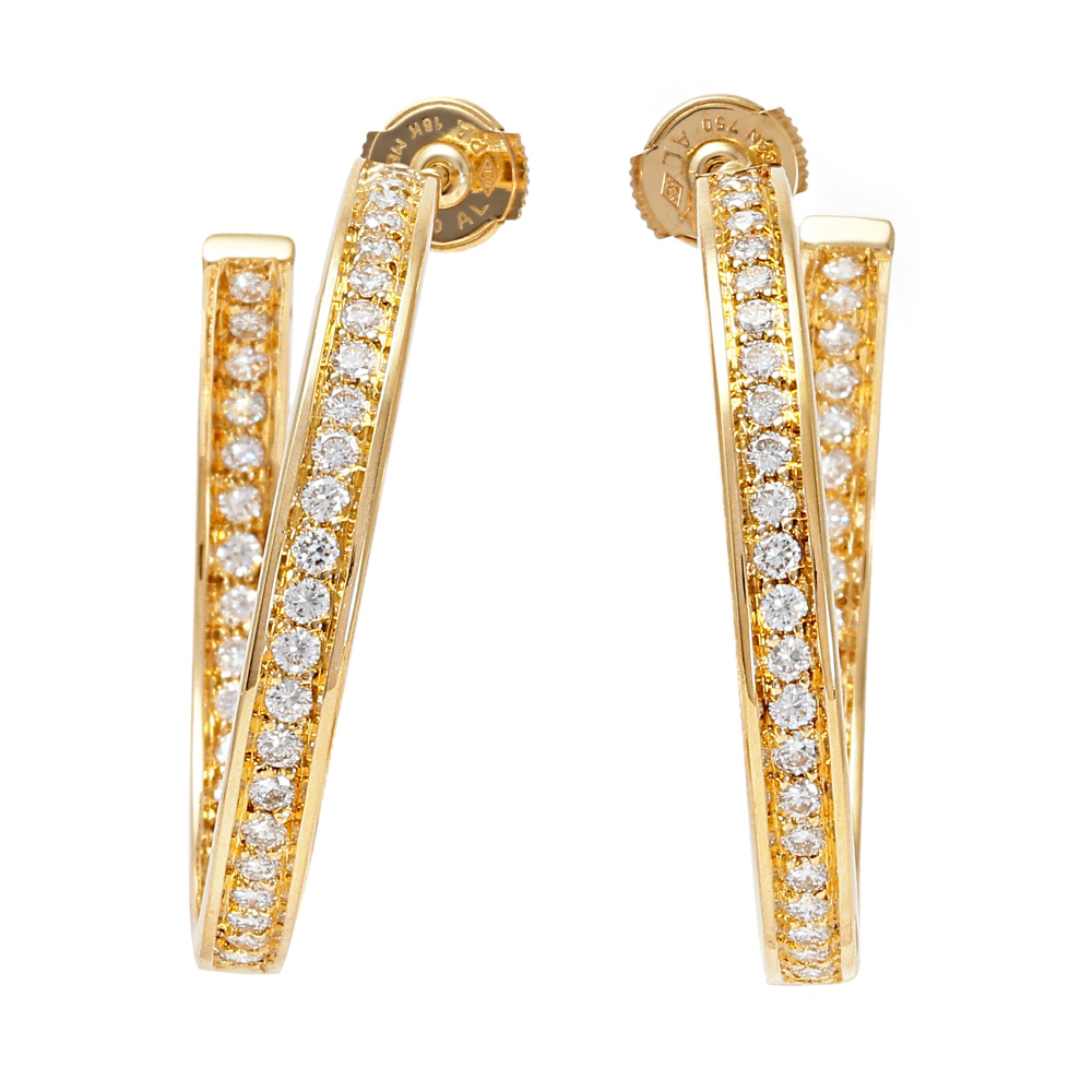 Cartier Classic Hoop K18 Yellow Gold Earrings Diamond