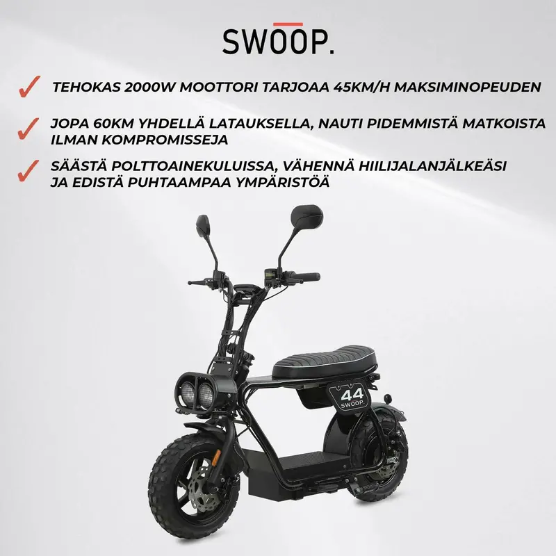 Swoop 2000W Electric Moped – Black Turbo-Assist E-Bike with Pedal & Throttle Modes