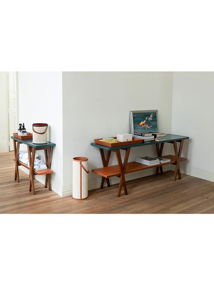 YA033 (Large) - H Deco Gold Brown / Dark Green Patchwork Double-layer White Waxwood Side Table Storage Table Foyer Table