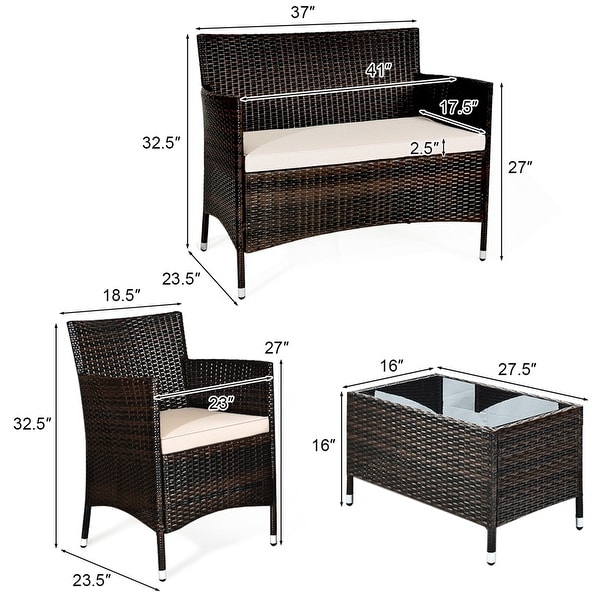 Costway 8PCS Rattan Patio Furniture Set Cushioned Sofa Chair Mix Brown