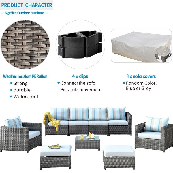 OVIOS Patio Furniture Deep Seat Wicker 9piece Set