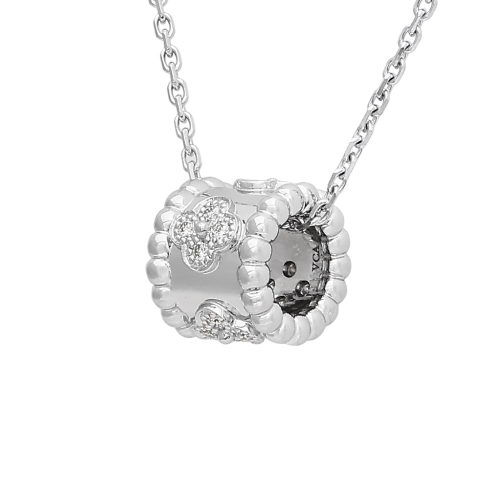 Van Cleef & Arpels Perlet Clover Pendant Necklace 18K White Gold Diamond