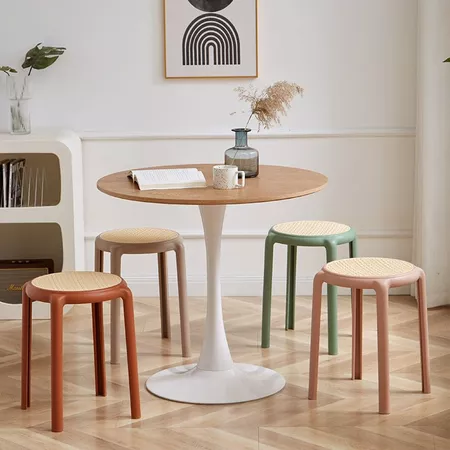 Nordic rattan stool household stackable round stool small apartment bench living room macaron color stool