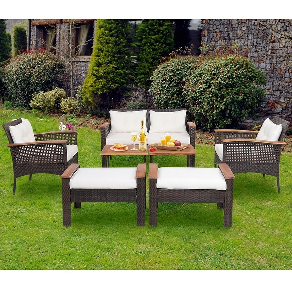 Gymax 7PCS Patio Rattan Sofa Set Outdoor Wicker Conversation Set w/