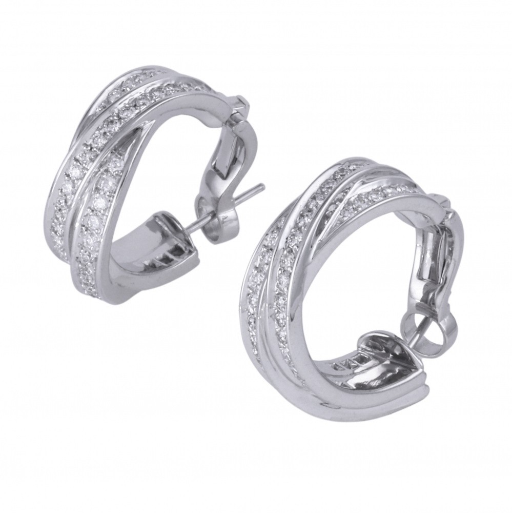 Cartier Trinity Three Bangles Earrings 18K White Gold Diamond